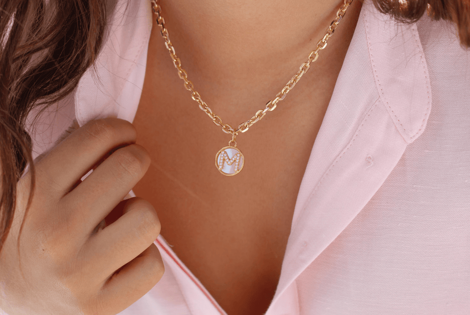 Gold Mother of Pearl Initial Letter Necklace - Wear with style