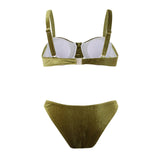 Green flower push up velvet two piece swimsuit - Wear with style
