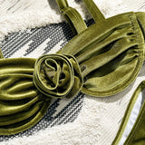 Green flower push up velvet two piece swimsuit - Wear with style