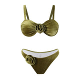 Green flower push up velvet two piece swimsuit - Wear with style