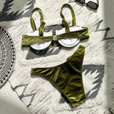 Green flower push up velvet two piece swimsuit - Wear with style