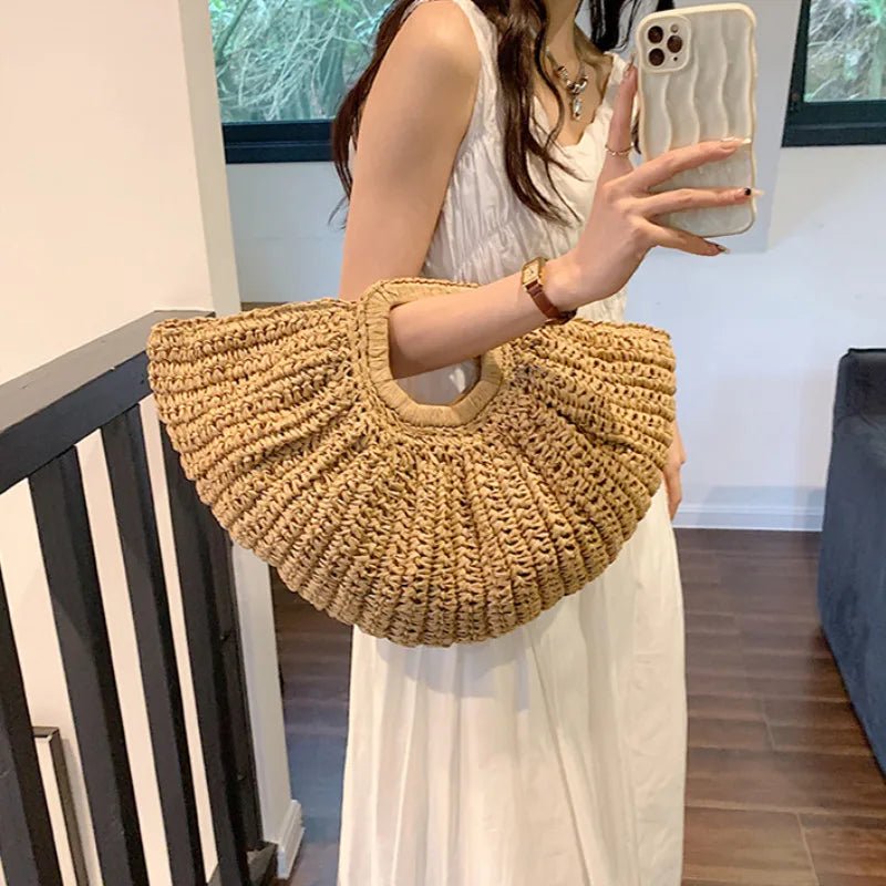 Half Moon Design Basket Beach Straw Bag - Wear with style