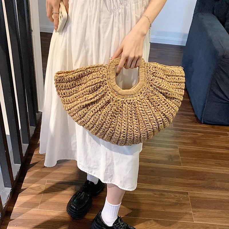 Half Moon Design Basket Beach Straw Bag - Wear with style