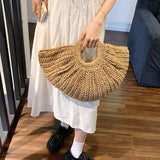 Half Moon Design Basket Beach Straw Bag - Wear with style