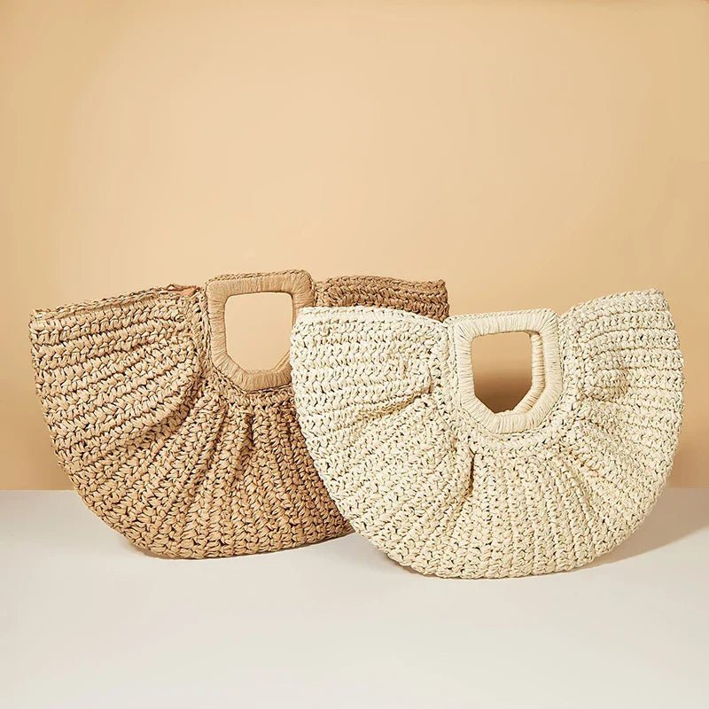 Half Moon Design Basket Beach Straw Bag - Wear with style