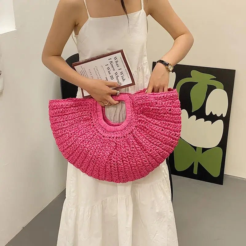 Half Moon Design Basket Beach Straw Bag - Wear with style
