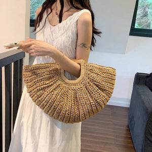 Half Moon Design Basket Beach Straw Bag - Wear with style
