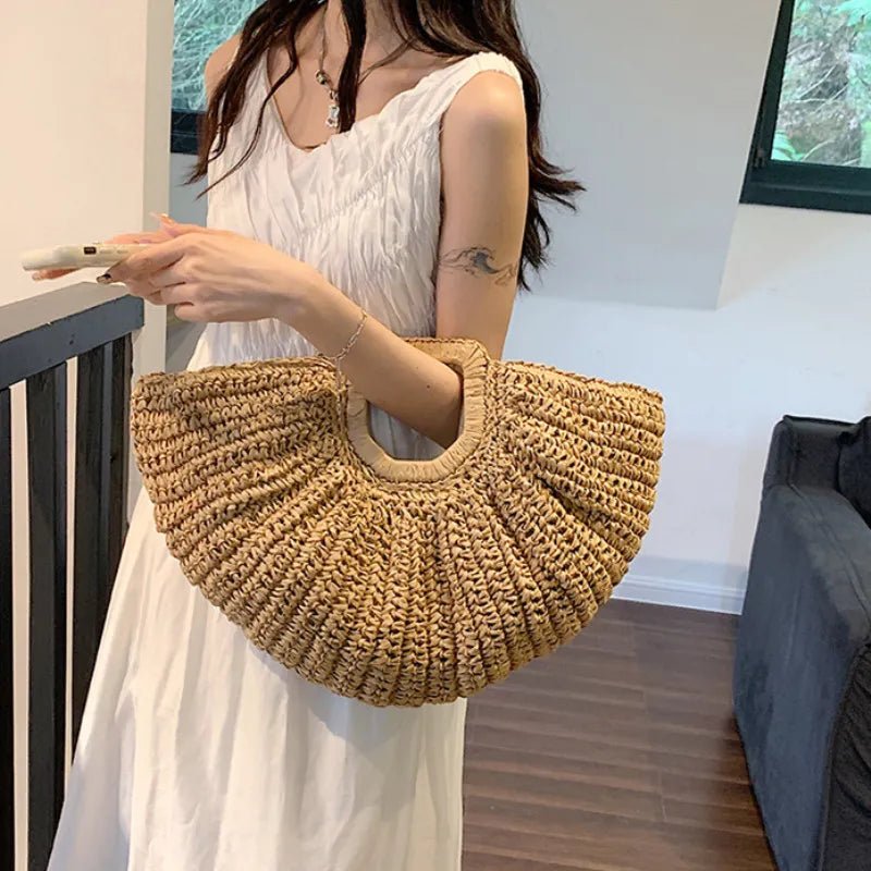 Half Moon Design Basket Beach Straw Bag - Wear with style