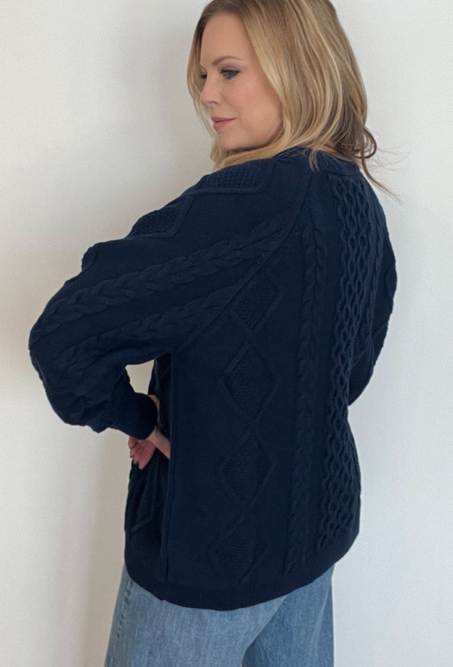 Harborline Cable Knit Sweater-Navy - Wear with style