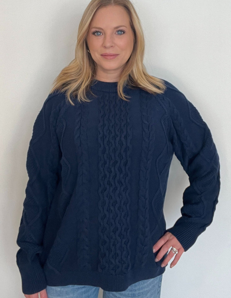 Harborline Cable Knit Sweater-Navy - Wear with style