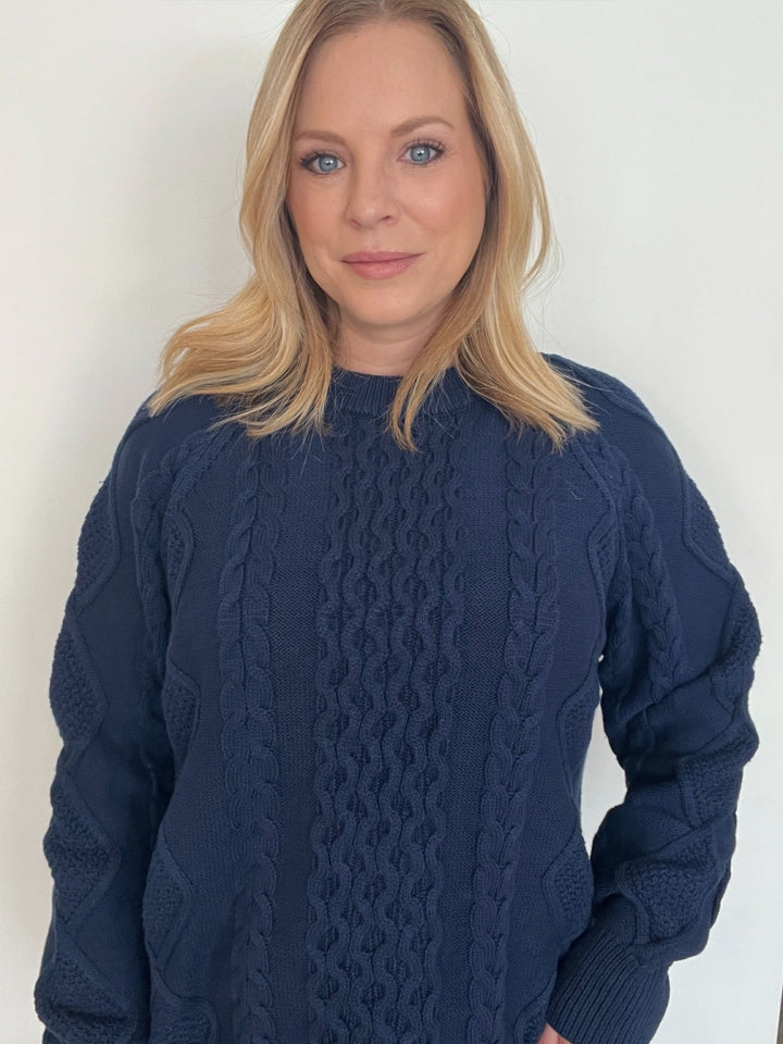 Harborline Cable Knit Sweater-Navy - Wear with style