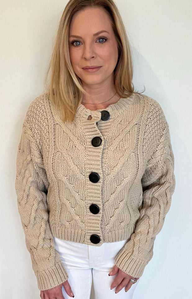 Harland Cable Knit Cardigan-Tan - Wear with style