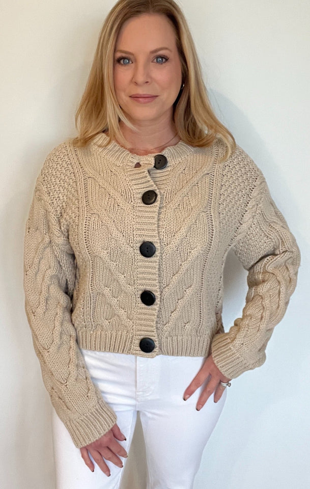 Harland Cable Knit Cardigan-Tan - Wear with style