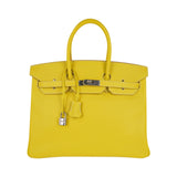 Hermes Birkin 35 Lime Candy Limited Edition Bag Epsom Palladium