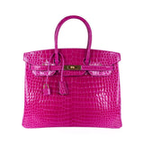 Hermes Birkin 35 Rose Scheherazade Porosus Crocodile Bag Gold Hardware