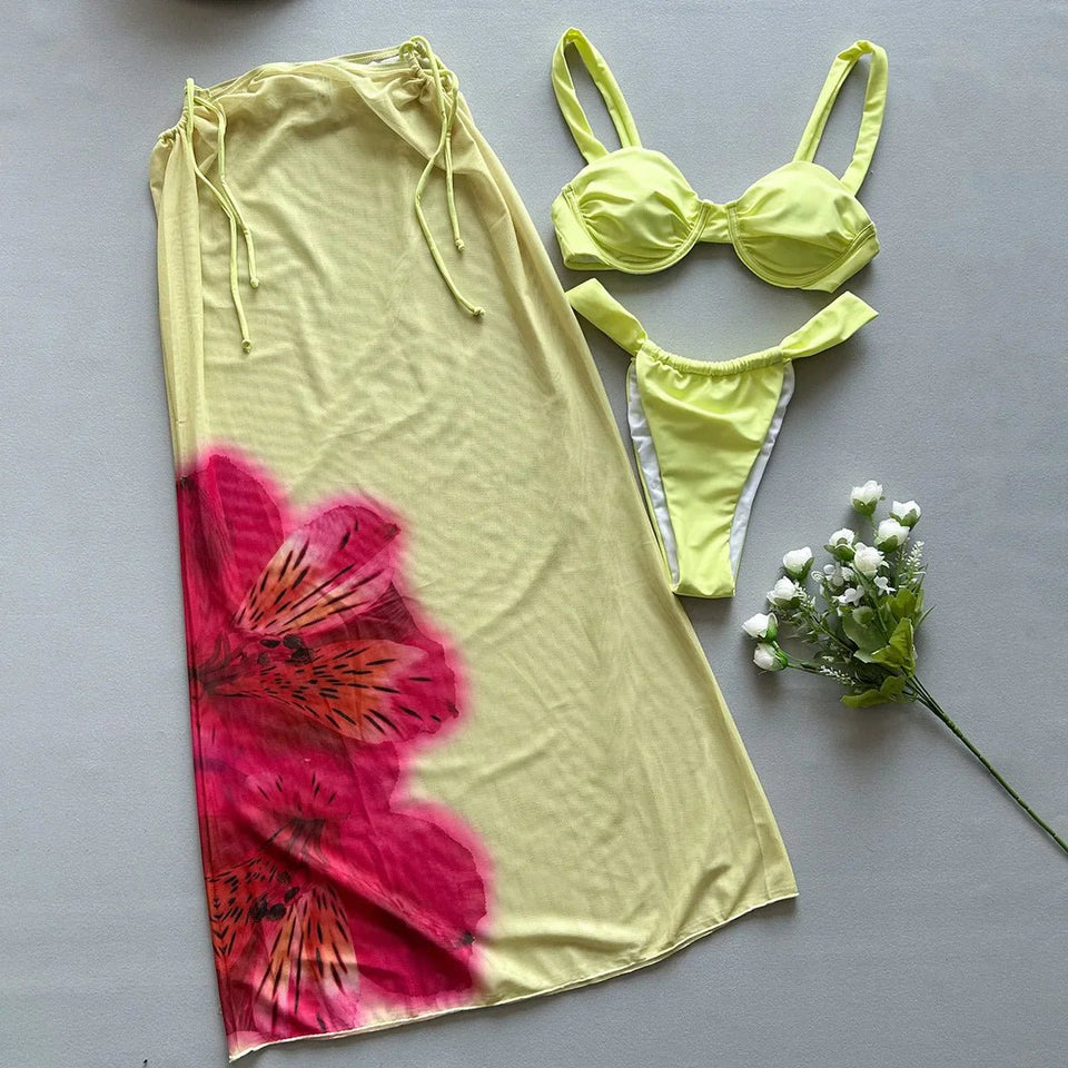 Hibiscus rose three piece swimsuit - Wear with style
