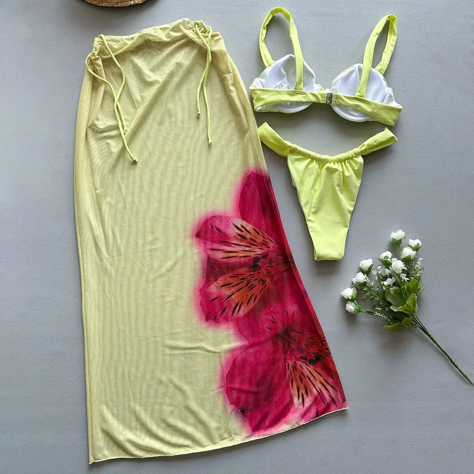 Hibiscus rose three piece swimsuit - Wear with style