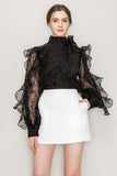 High Neck Long Sleeve Floral Print Frilled Blouse - Wear with style