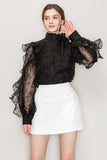 High Neck Long Sleeve Floral Print Frilled Blouse - Wear with style