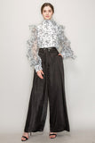 High Neck Long Sleeve Floral Print Frilled Blouse - Wear with style