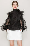 High Neck Long Sleeve Floral Print Frilled Blouse - Wear with style