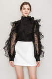 High Neck Long Sleeve Floral Print Frilled Blouse - Wear with style