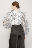 High Neck Long Sleeve Floral Print Frilled Blouse - Wear with style