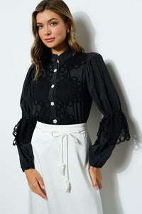 High Neck Long Sleeves Lace Blouse Top - Wear with style