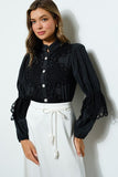 High Neck Long Sleeves Lace Blouse Top - Wear with style