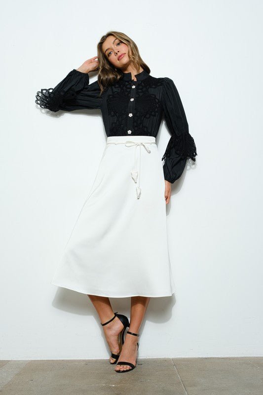 High Neck Long Sleeves Lace Blouse Top - Wear with style