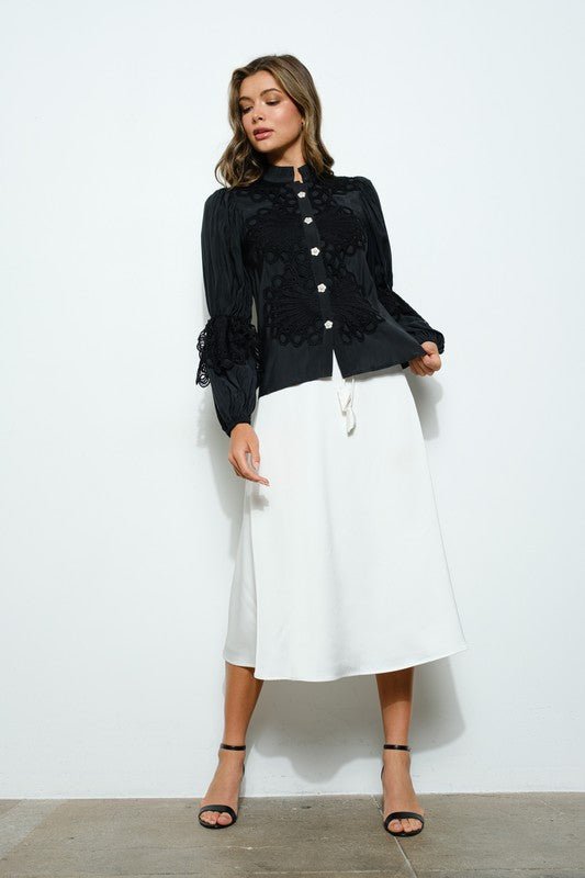 High Neck Long Sleeves Lace Blouse Top - Wear with style