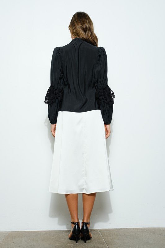 High Neck Long Sleeves Lace Blouse Top - Wear with style