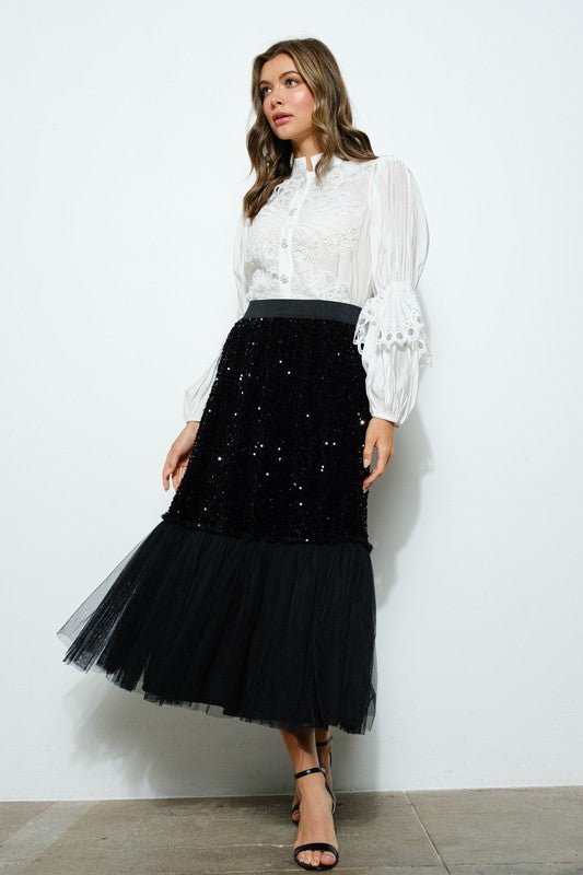 High Neck Long Sleeves Lace Blouse Top - Wear with style