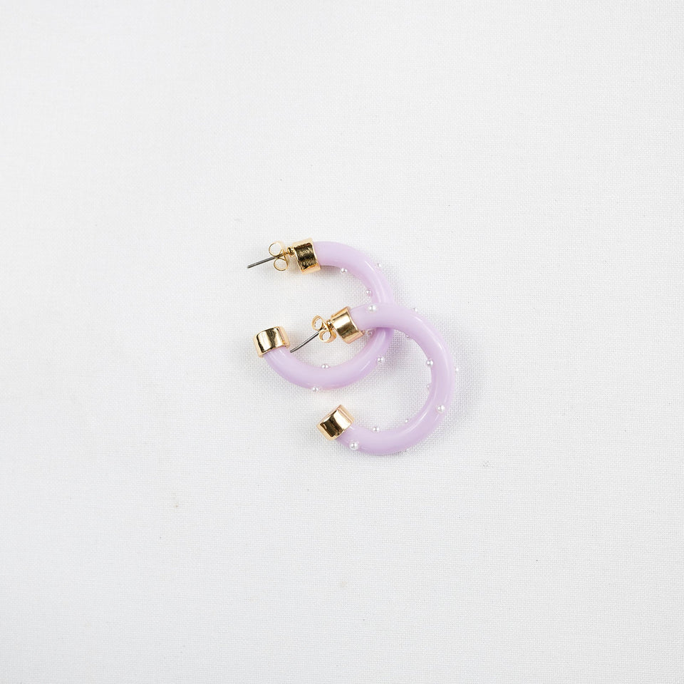 Mini  Hoops - Lavender with Pearls