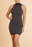 Houndstooth Seamless Mock Neck Mini Dress - Wear with style