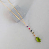 Peridot Green Quartz Yoga Pendant Necklace - Gold