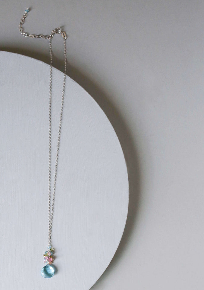 Aquamarine Quartz Gold Raindrop Necklace