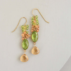 Citrine & Peridot Bezel Cluster Earrings