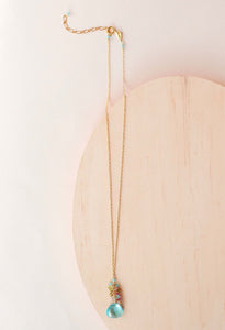 Aquamarine Quartz Gold Raindrop Necklace