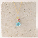 Aquamarine Quartz Silver Raindrop Cluster Necklace