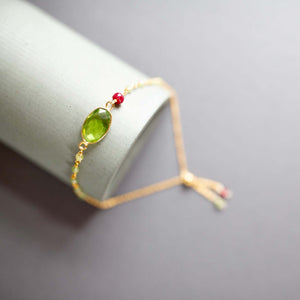 Bracelet Set: Peridot Quartz & Red Jade