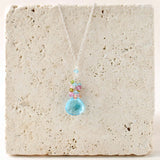 Aquamarine Quartz Silver Raindrop Cluster Necklace