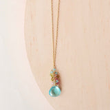 Aquamarine Quartz Silver Raindrop Cluster Necklace