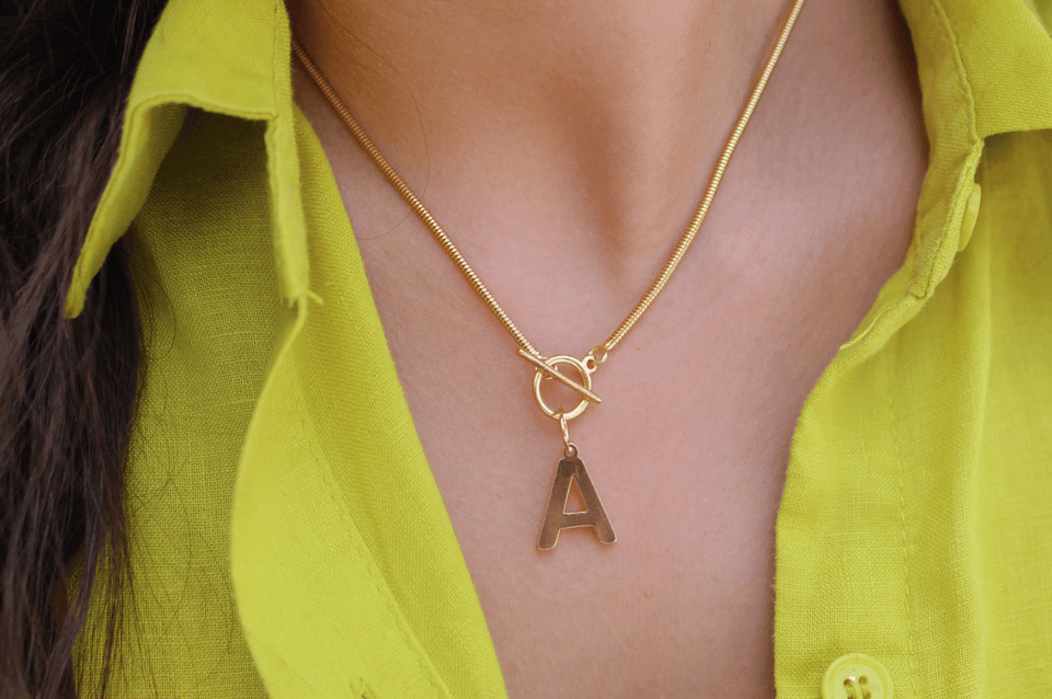 Initial Omega Toggle T Bar Dainty Necklace - Wear with style