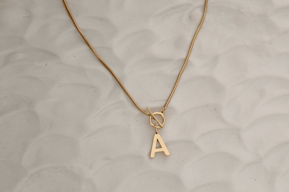 Initial Omega Toggle T Bar Dainty Necklace - Wear with style
