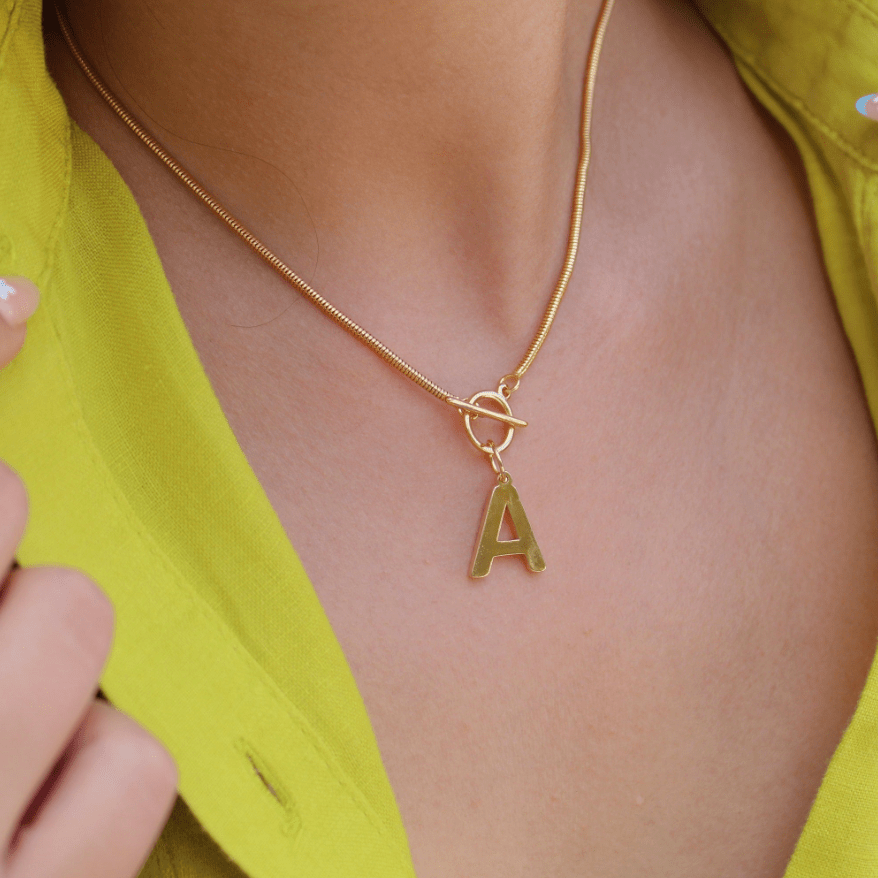 Initial Omega Toggle T Bar Dainty Necklace - Wear with style