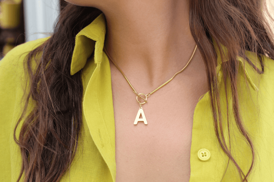 Initial Omega Toggle T Bar Dainty Necklace - Wear with style