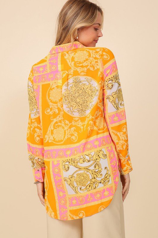 Italian Print Button Down Top - Wear with style