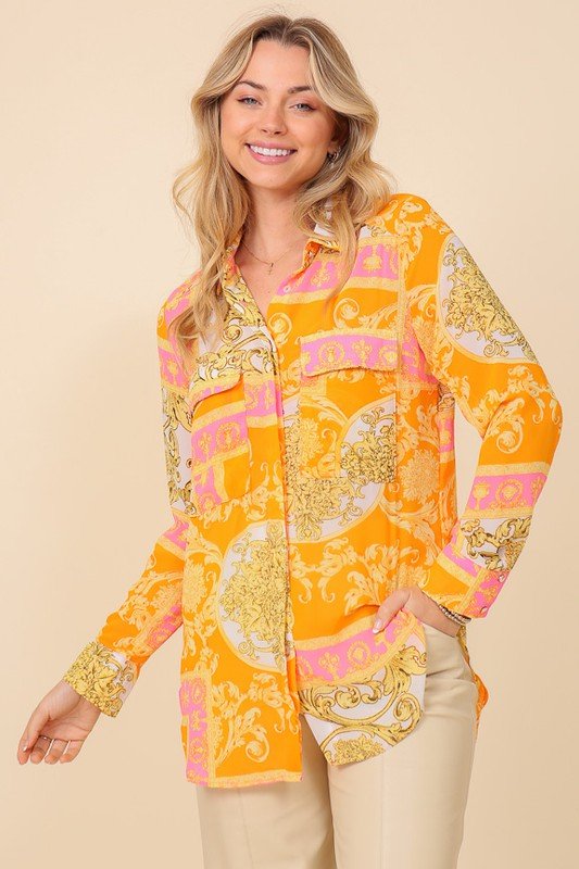 Italian Print Button Down Top - Wear with style