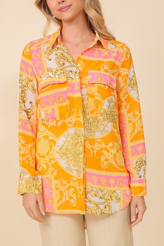 Italian Print Button Down Top - Wear with style